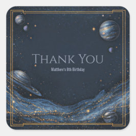 Navy Gold Nebula Galaxy Planet Border スクエアシール
