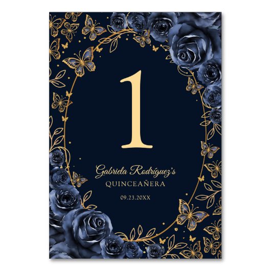 Navy Gold Quinceanera テーブルナンバー (正面)