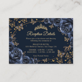 Navy Gold Quinceanera Reception Details エンクロージャーカード