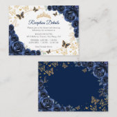 Navy Gold Quinceanera Reception Details エンクロージャーカード (正面/裏面)