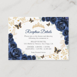 Navy Gold Quinceanera Reception Details エンクロージャーカード