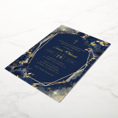 Navy Gold Rose Boys First Communion Foil 箔招待状 (回転した状態)
