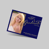 Navy Gold Script Multi Photo Graduation Party Invi 招待状