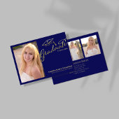 Navy Gold Script Multi Photo Graduation Party Invi 招待状
