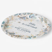 Navy Gold Snowflake Its Cold Outside Baby Shower ペーパープレート (アングル)