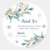 Navy Gold Snowflake Thank You – Winter Baby Shower ラウンドシール (正面)