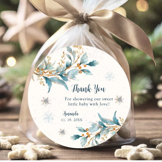 Navy Gold Snowflake Thank You – Winter Baby Shower ラウンドシール