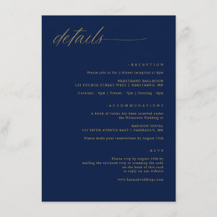 Navy Gold Wedding Soft Delicate Romantic Details エンクロージャーカード