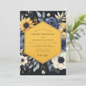 Navy Golden Botanical Wedding 招待状 (スタンド正面)