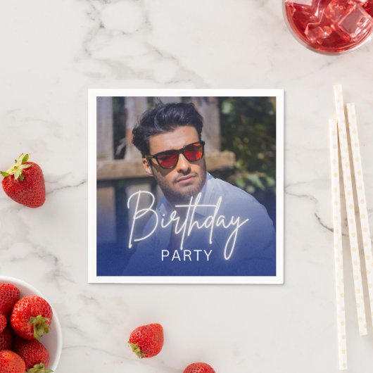 Navy Gradient Personalized Photo Birthday スタンダードカクテルナプキン (インサイチュ)