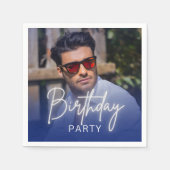 Navy Gradient Personalized Photo Birthday スタンダードカクテルナプキン (正面)