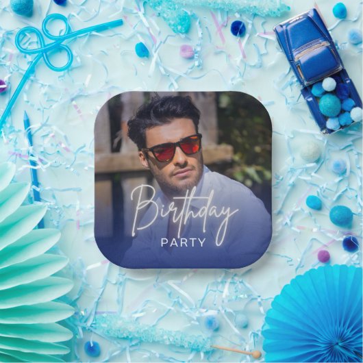 Navy Gradient Personalized Photo Birthday ペーパープレート (パーティー)