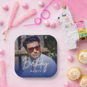 Navy Gradient Personalized Photo Birthday ペーパープレート (パーティー)