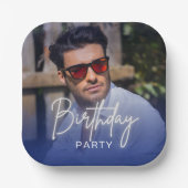 Navy Gradient Personalized Photo Birthday ペーパープレート (正面)