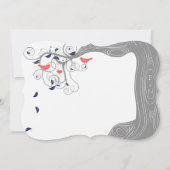 Navy GrayとCoralイニシャルin Trunk Love Bird 招待状 (裏面)