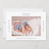 Navy Gray Minimalist Photo Baby Announcement Card 招待状 (正面)