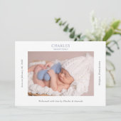 Navy Gray Minimalist Photo Baby Announcement Card 招待状 (スタンド正面)