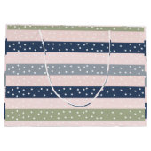 Navy Green and Gray Polka Stripe Pattern – Elegant ラージペーパーバッグ (裏面)