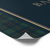 Navy Green Plaid Teddy Bear Baby Shower Welcome ポスター (角)