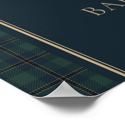 Navy Green Plaid Teddy Bear Baby Shower Welcome ポスター (角)