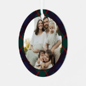 Navy Green Red Plaid Family Photo メタルオーナメント (正面左)