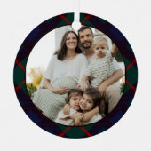Navy Green Red Plaid Family Photo メタルオーナメント (正面)