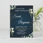Navy Greenery Elegant Wedding Invitation 招待状 (スタンド正面)