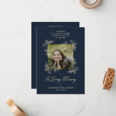 Navy Hand Lettered Chic Flourish Funeral Memorial ノートカード (正面/裏面インサイチュ)