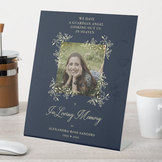 Navy Hand Lettered Chic Flourish Funeral Memorial 台座サイン (インサイチュ)