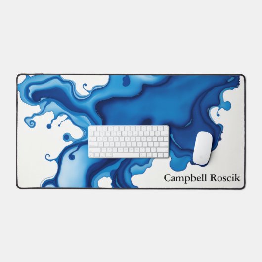 Navy Indigo Abstract Watercolor デスクマット (キーボード&マウス)