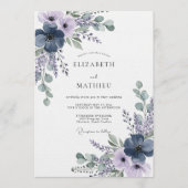 Navy Lavender Ethereal Bloom Wedding 招待状 (正面)