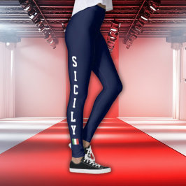 Navy Leggings with Vertical Sicily & Italian Flag レギンス