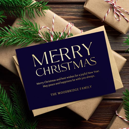 Navy Luxury Christmas Card Elegant Font photo 箔シーズンカード