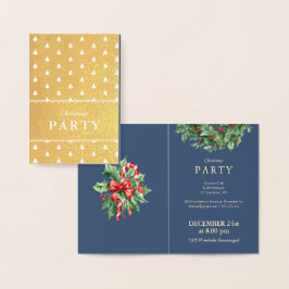 Navy Luxury Gold Foil Christmas Party Invitations 箔カード