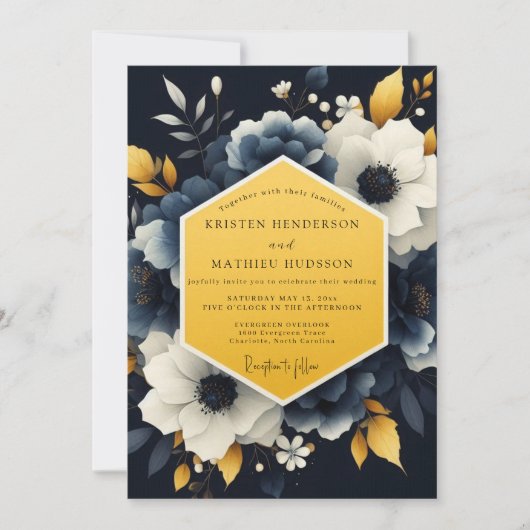 Navy Marigold Nocturnal Wedding 招待状 (正面)