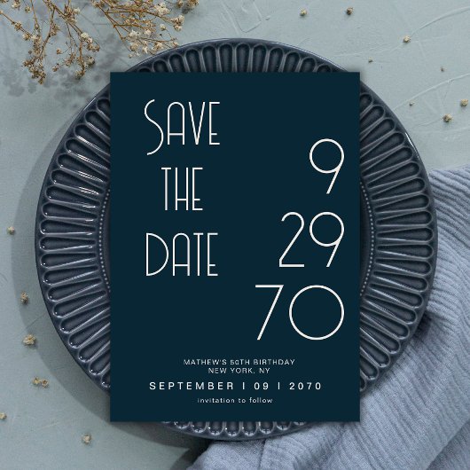 Navy Matte Simple Minimal Birthday Save The Date セーブザデート