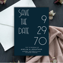 Navy Matte Simple Minimal Wedding Save The Date セーブザデート