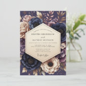 Navy & Mauve Somber Floral Wedding 招待状 (スタンド正面)