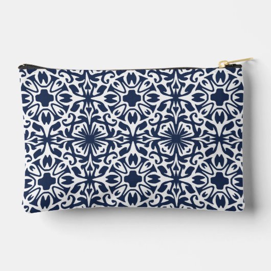 Navy Mediterranean Tile Pattern Monogram アクセサリーポーチ (裏面)
