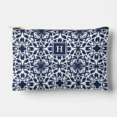 Navy Mediterranean Tile Pattern Monogram アクセサリーポーチ (正面)