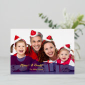 navy Merry & Bright Christmas family Photo gold 箔シーズンカード (立ち正面)