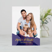 navy Merry & Bright Christmas family Photo gold 箔シーズンカード (立ち正面)