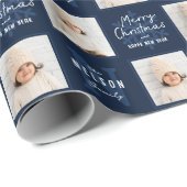 Navy Merry Christmas Calligraphy Family 2 photo ラッピングペーパー (ロールコーナー)
