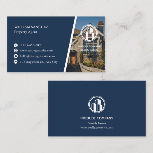 Navy Minimalist Property agent  名刺 (正面/裏面)