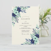 Navy Mint Serene Botanical Wedding 招待状 (スタンド正面)
