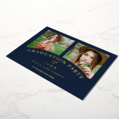 Navy Modern Elegant Chic Graduation Party 2 Photos 箔招待状 (回転した状態)