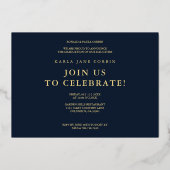 Navy Modern Elegant Chic Graduation Party 2 Photos 箔招待状 (裏面)