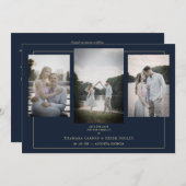 Navy Modern Gold 3 Photos Sophisticated Wedding (正面/裏面)