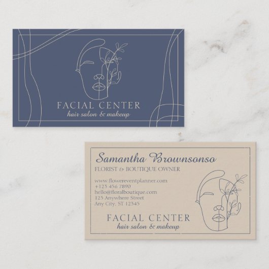 Navy Modern Makeup | Hair & Facial Stylist 名刺 (正面/裏面)