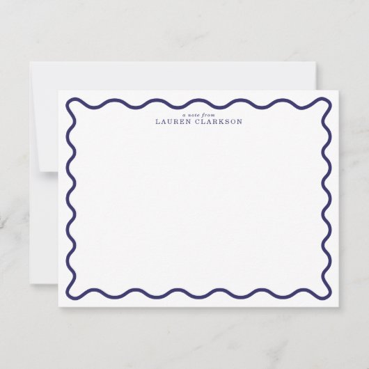 Navy Modern Wavy Border Note Card 招待状 (正面)